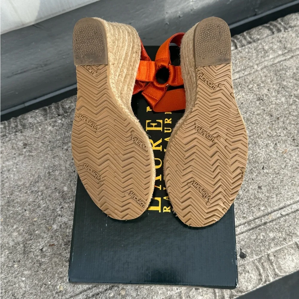 Lauren Ralph Lauren Espadrille Wedge Sandals‎ Orange Size 5.5